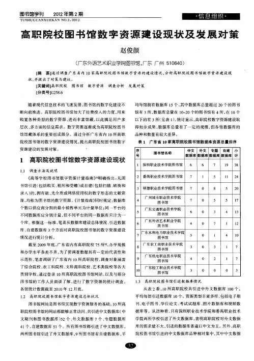 高职院校图书馆数字资源建设现状及发展对策