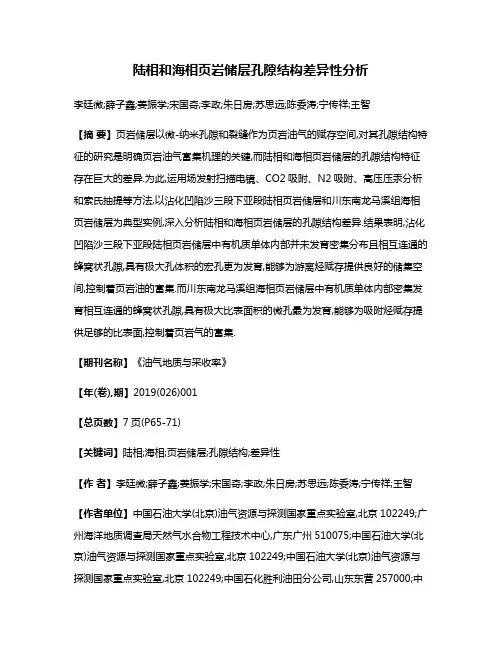 陆相和海相页岩储层孔隙结构差异性分析