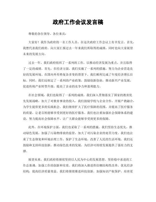 政府工作会议发言稿