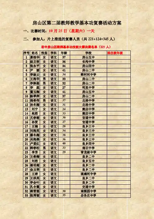 房山区第二届教师教学基本功复赛活动方案