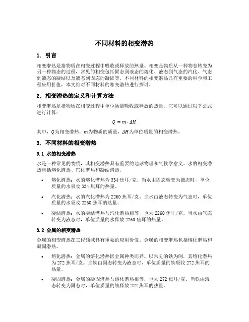 不同材料的相变潜热