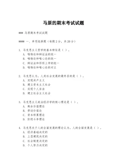马原的期末考试试题