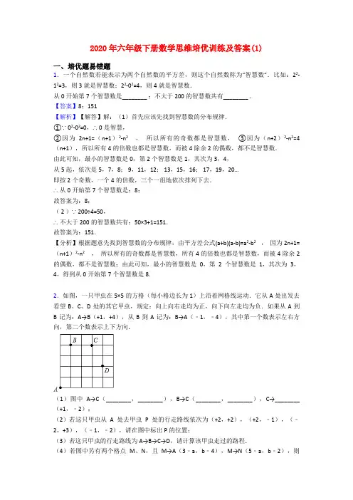 2020年六年级下册数学思维培优训练及答案(1)