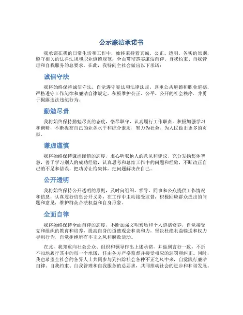公示廉洁承诺书