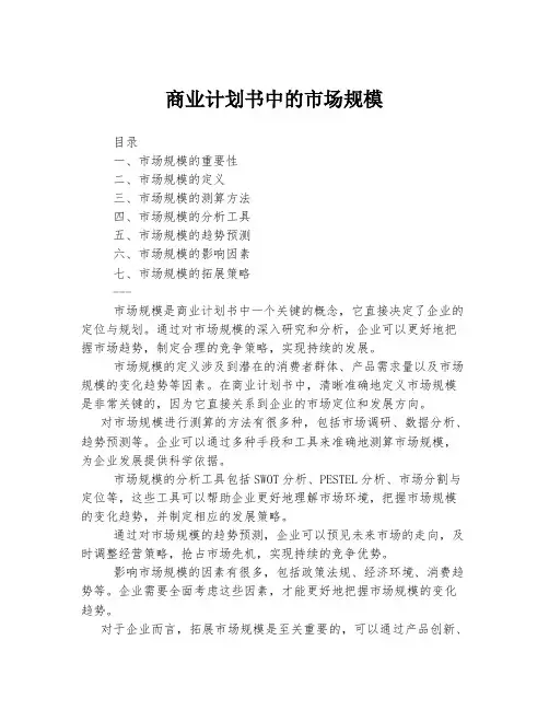 商业计划书中的市场规模