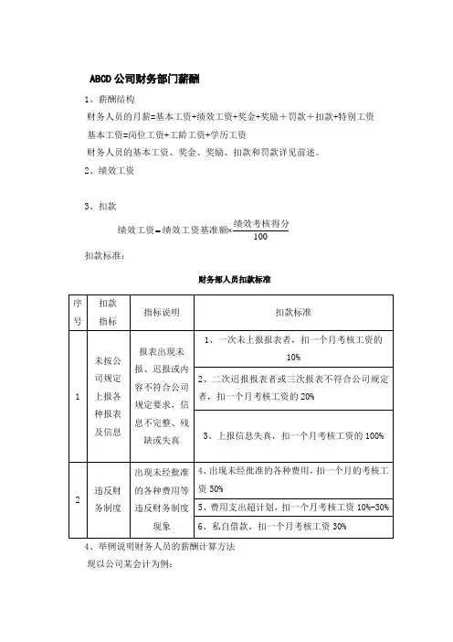 ABCD公司财务部门薪酬