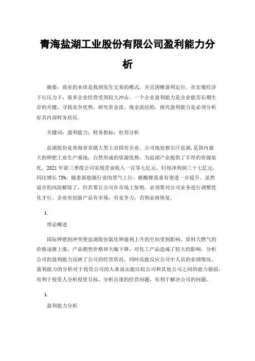 青海盐湖工业股份有限公司盈利能力分析
