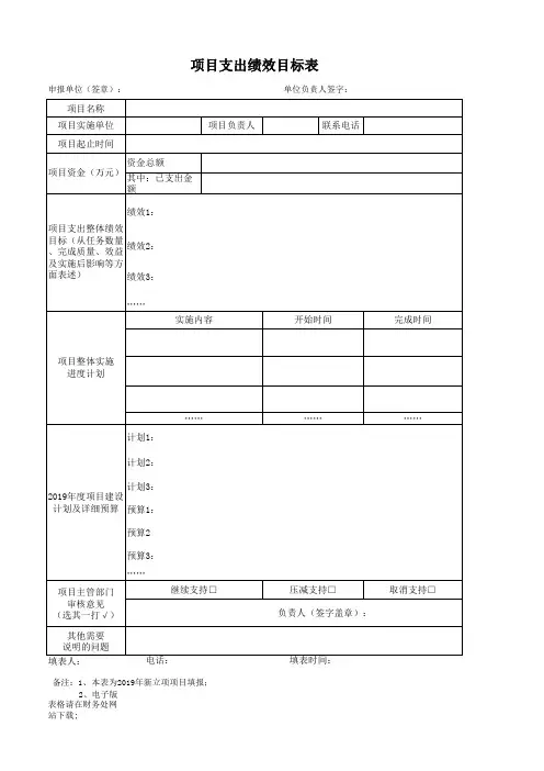 项目支出绩效目标表