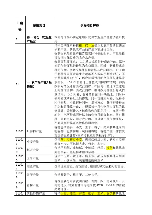 一体化住户调查记账项目编码及指标解释