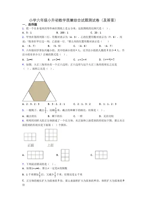 小学六年级小升初数学质量综合试题测试卷(及答案)