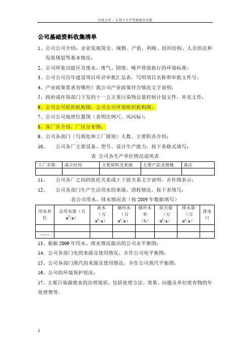 公司基础资料收集清单