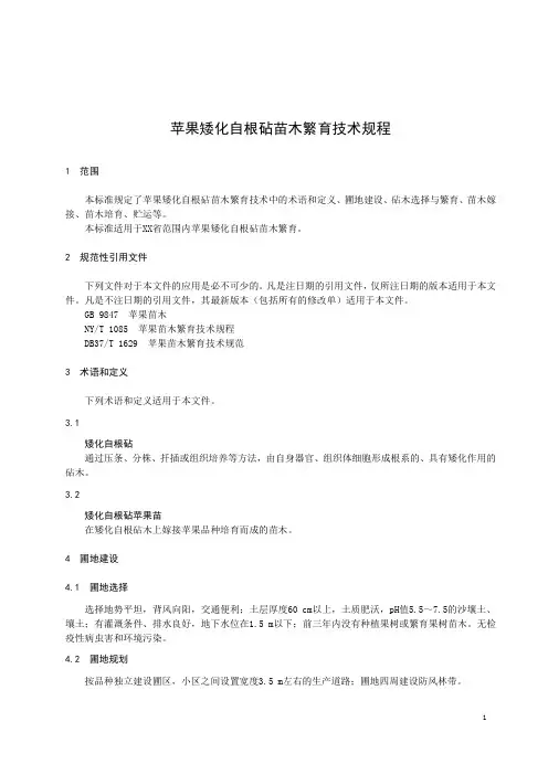 苹果矮化自根砧苗木繁育技术规程