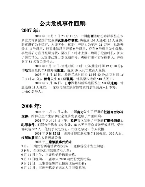 2007年-2012年国际公共危机事件回顾