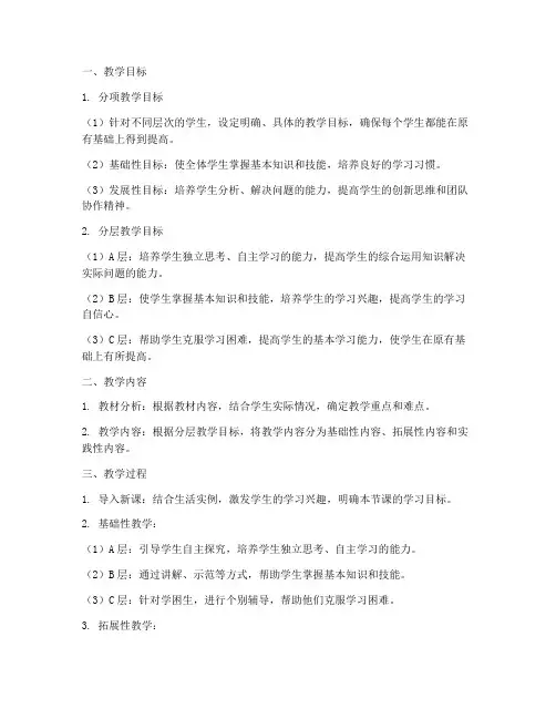 课堂分层教学教案模板范文