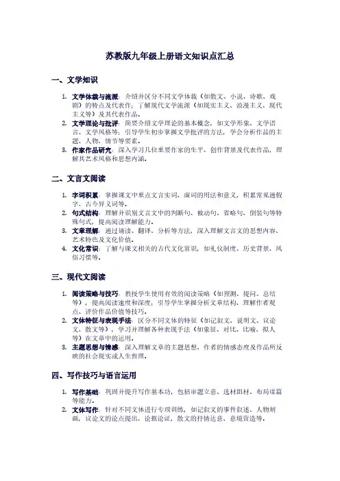 苏教版九年级上册语文知识点汇总