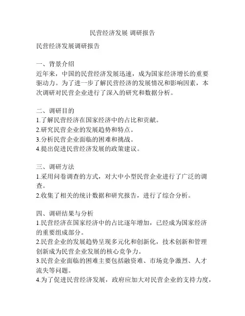 民营经济发展 调研报告