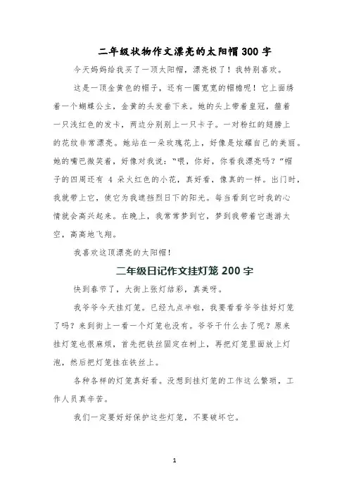 二年级状物作文漂亮的太阳帽300字