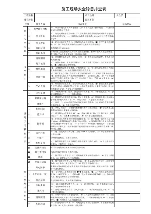 施工现场安全隐患排查表
