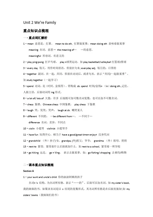 人教版(2024)七年级英语上册 Unit 2 We're Family! 讲义