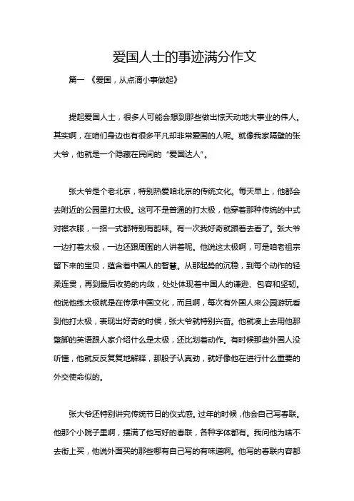 爱国人士的事迹满分作文