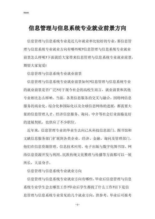 信息管理与信息系统专业就业前景方向