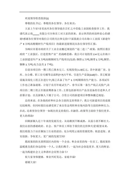 欢迎领导检查致辞5篇