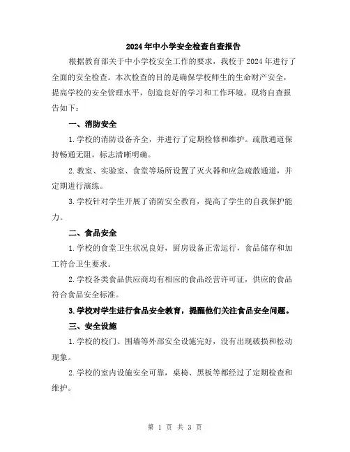 2024年中小学安全检查自查报告