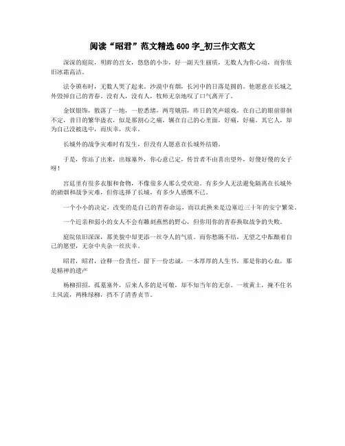 阅读“昭君”范文精选600字_初三作文范文