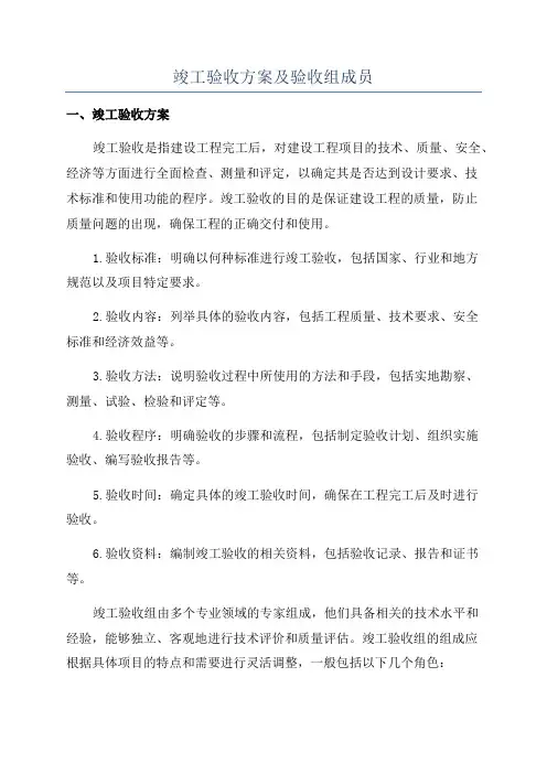 竣工验收方案及验收组成员