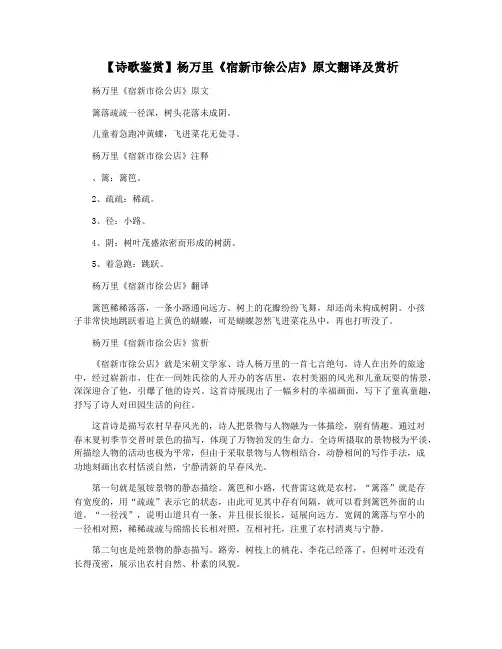 【诗歌鉴赏】杨万里《宿新市徐公店》原文翻译及赏析
