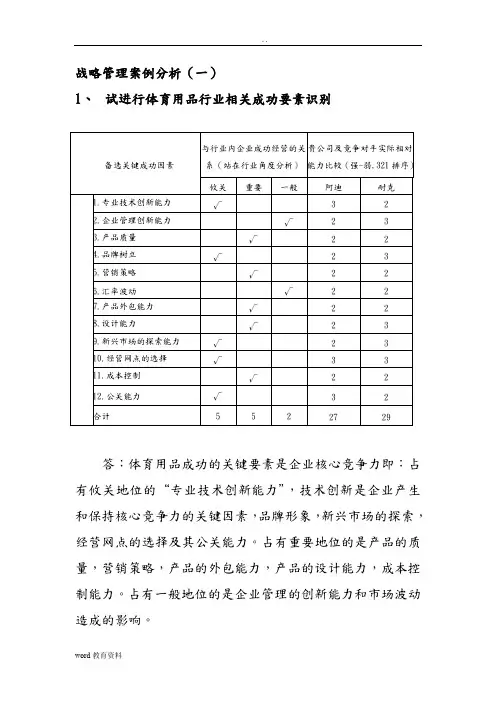 工商管理MBA作业 战略管理案例分析