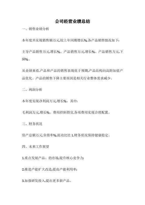 公司经营业绩总结