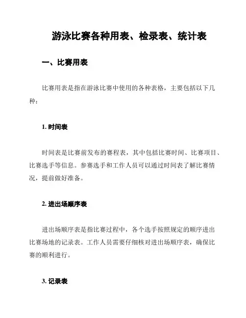 游泳比赛各种用表、检录表、统计表