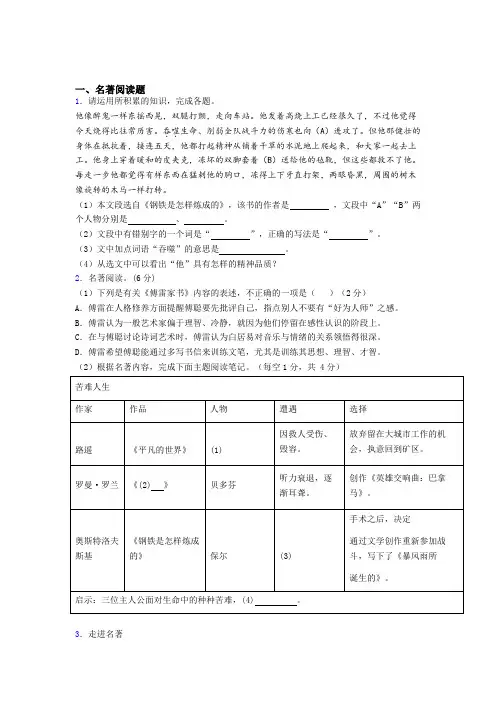 钢铁是怎样炼成的必读必读名著习题(含答案)试题带答案