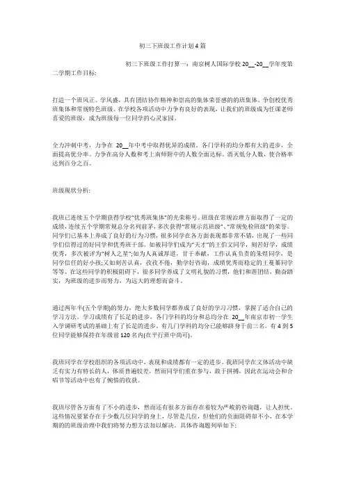 初三下班级工作计划4篇