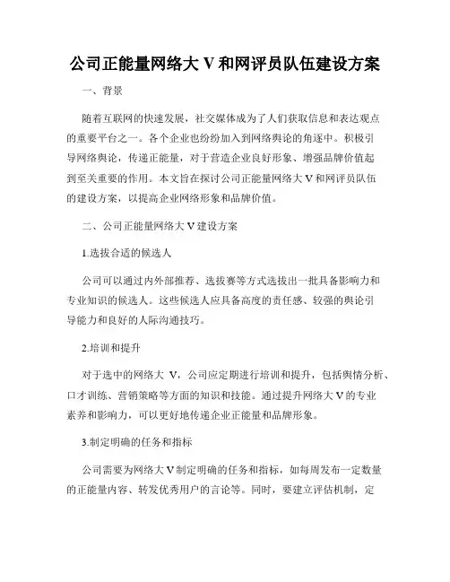 公司正能量网络大V和网评员队伍建设方案