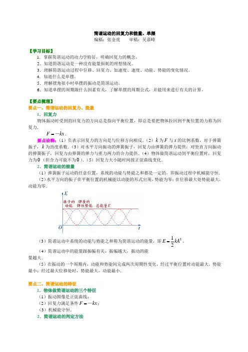 知识讲解 简谐运动的回复力和能量、单摆 基础
