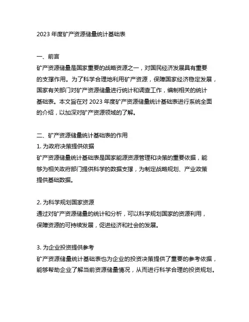 2023年度矿产资源储量统计基础表