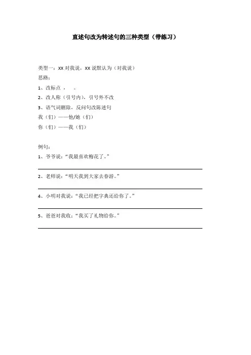 直述句改为转述句的三种类型(带练习)