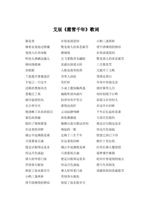 艾辰《霜雪千年》歌词(专辑：艾辰治愈系专辑)