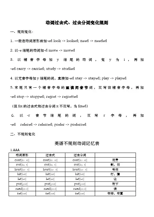 英语动词变化规则表附音标资料