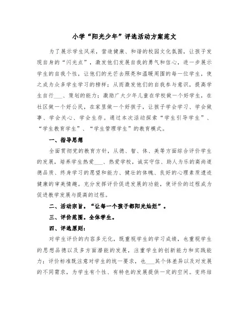 小学“阳光少年”评选活动方案范文(3篇)