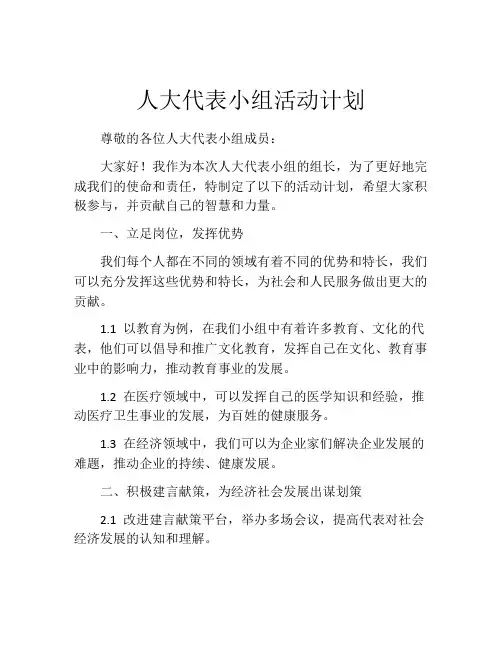 人大代表小组活动计划