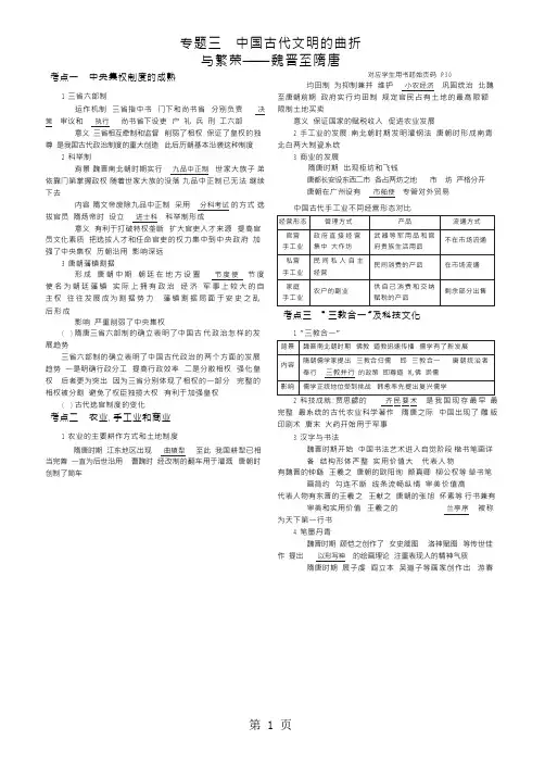 专题三 中国古代文明的曲折与繁荣——魏晋至隋唐