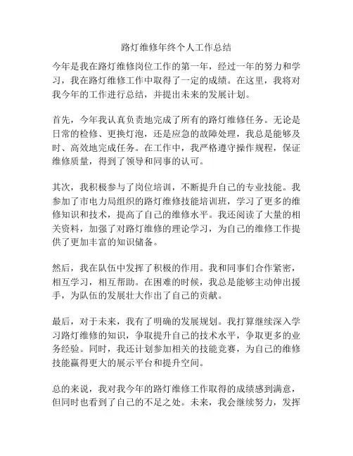 路灯维修年终个人工作总结