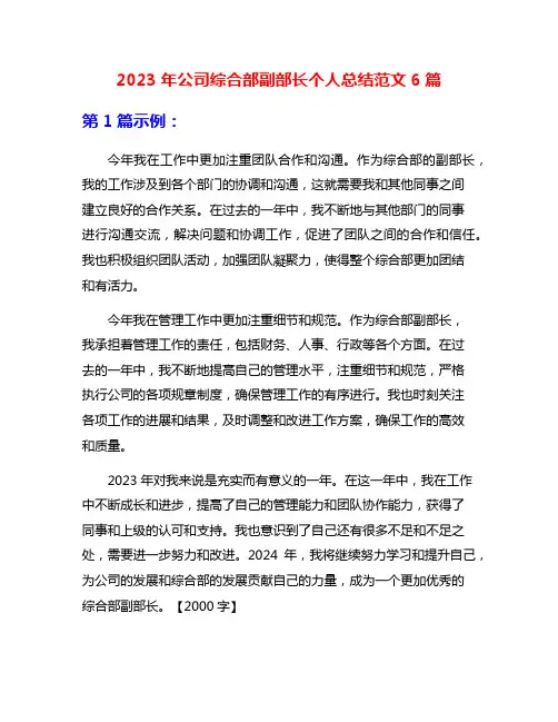 2023年公司综合部副部长个人总结范文6篇