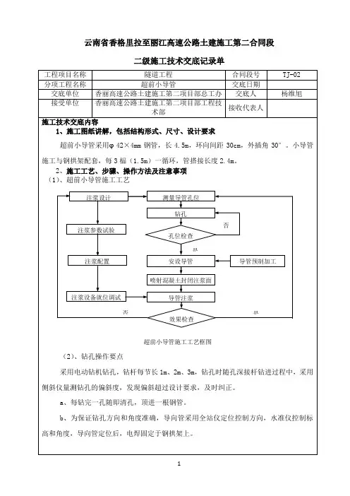 隧道超前小导管技术交底