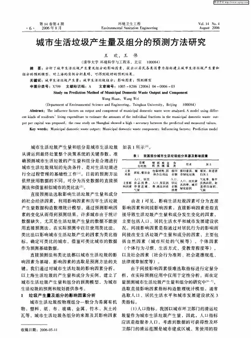 城市生活垃圾产生量及组分的预测方法研究