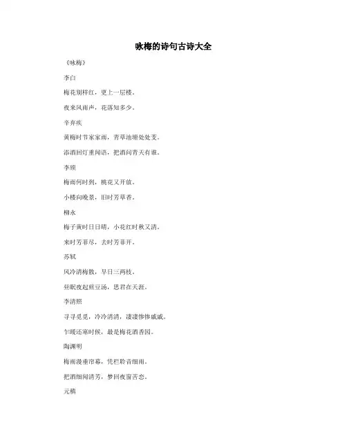 咏梅的诗句古诗大全