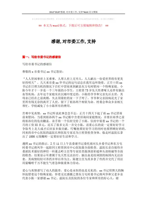 2018-2019-感谢,对市委工作,支持-word范文模板 (20页)